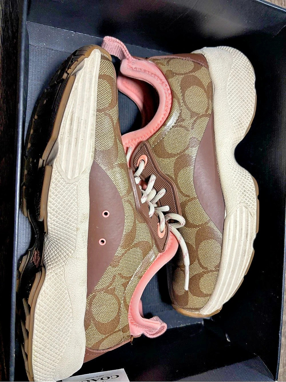 Coach C270 SIG TECH RUNNER Sneakers Brown & Pink US 6 B